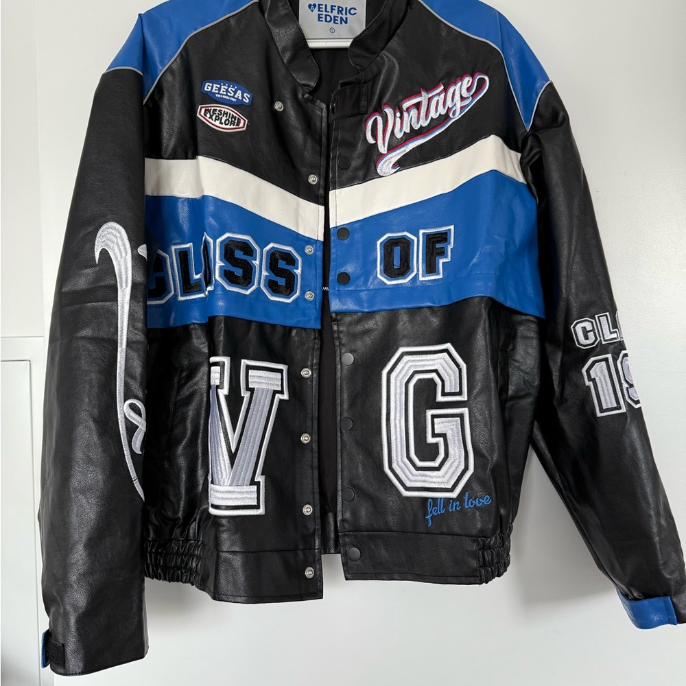 Elfric Eden Black and Blue Leather Jacket